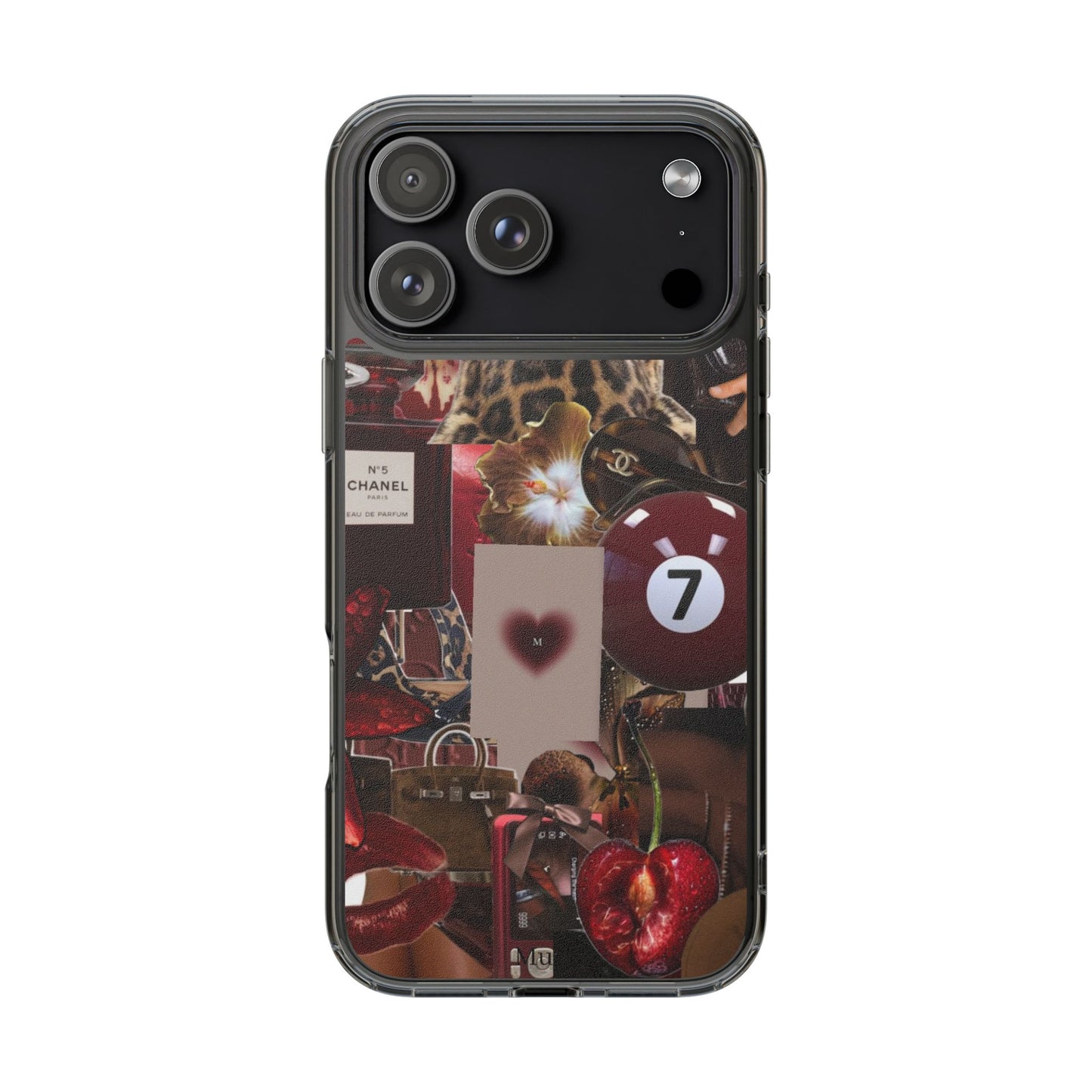 Clear Impact-Resistant Phone Case — Retro Cherry Collage Design