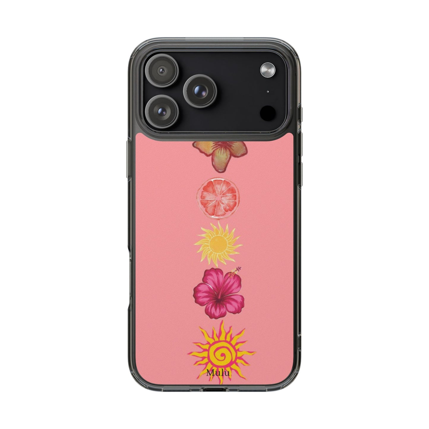 Clear Impact-Resistant Phone Case — Tropical Sun & Hibiscus Floral Design