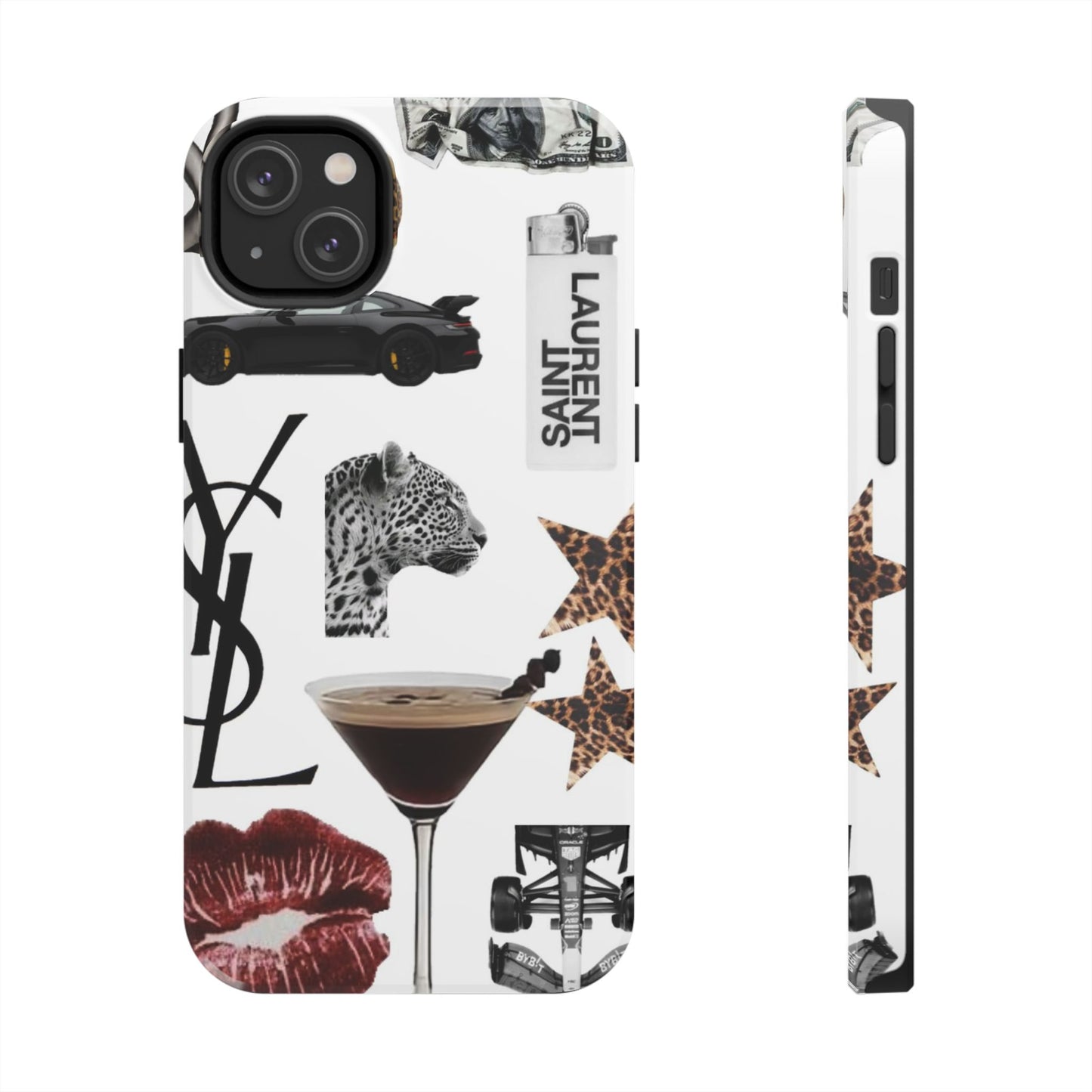 Tough Phone Case — Luxe Fashion Collage with Leopard, Martini & Kiss Print