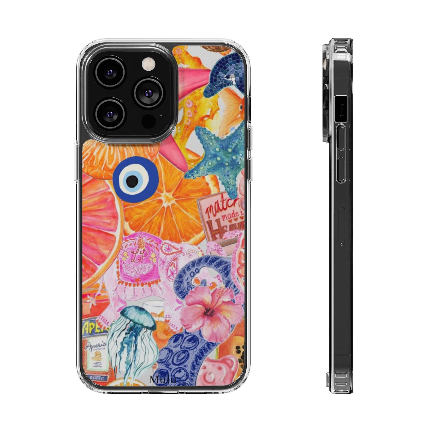 Clear Impact-Resistant Phone Case — Colorful Tropical Collage Design