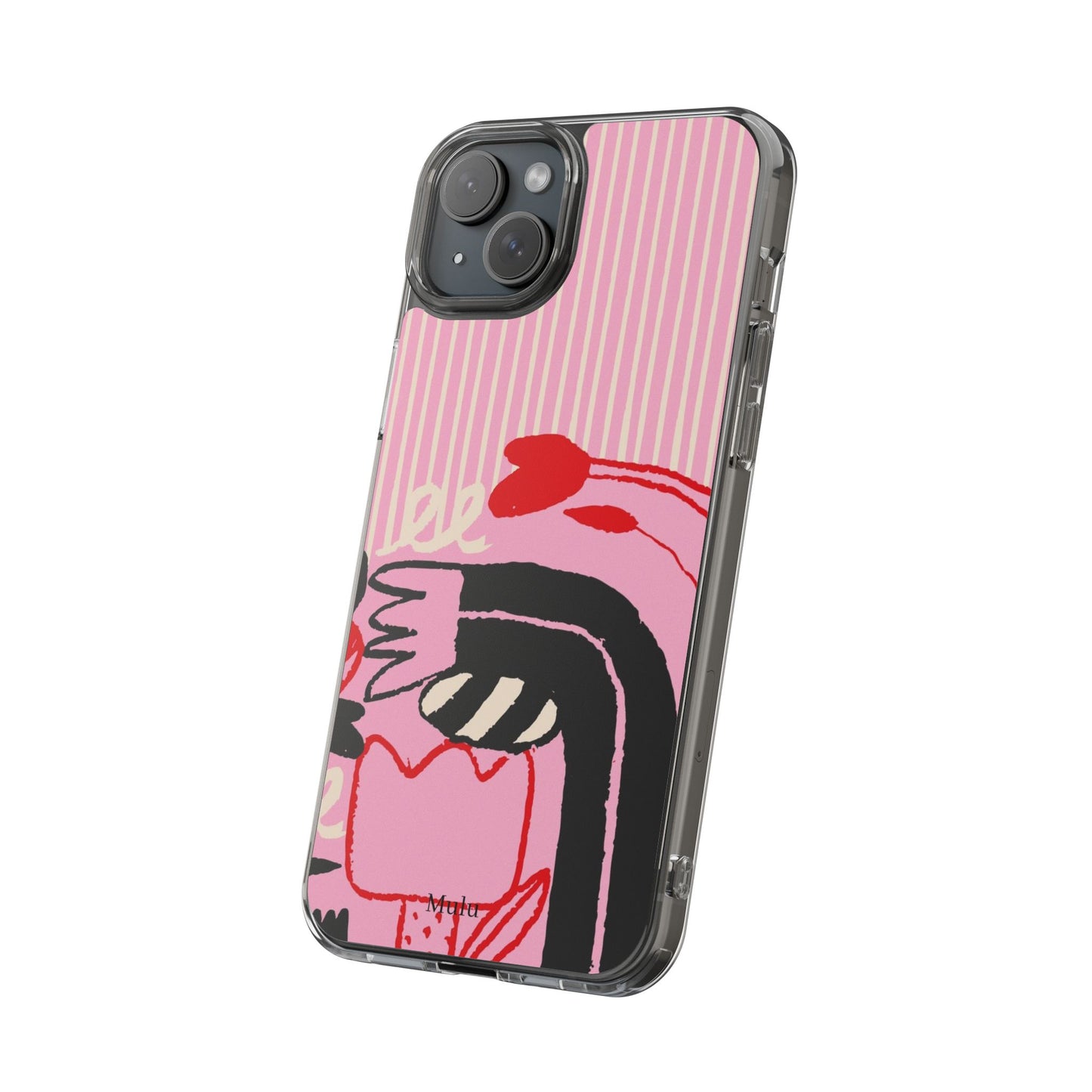 Clear Impact-Resistant Case — Pink Cute Heart Cartoon Design