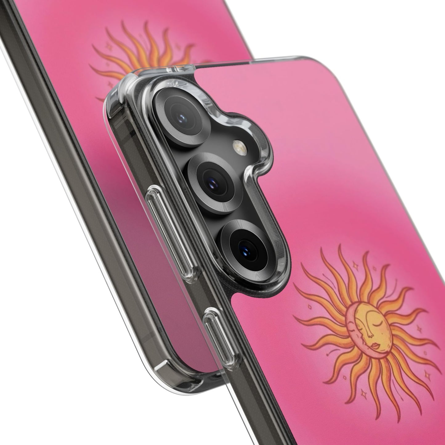 Pink Sun Phone Case — Radiant Sunburst Impact-Resistant Clear Case