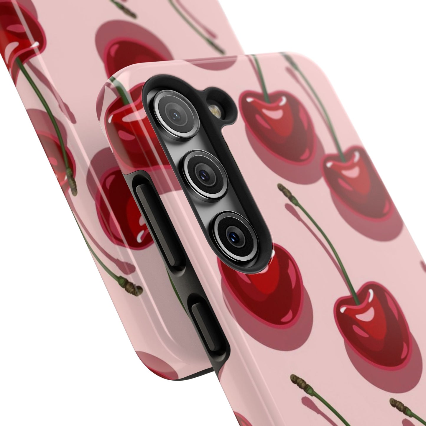Cherry Pattern Tough Phone Case — Retro Pink Cherry Print Protective Phone Case