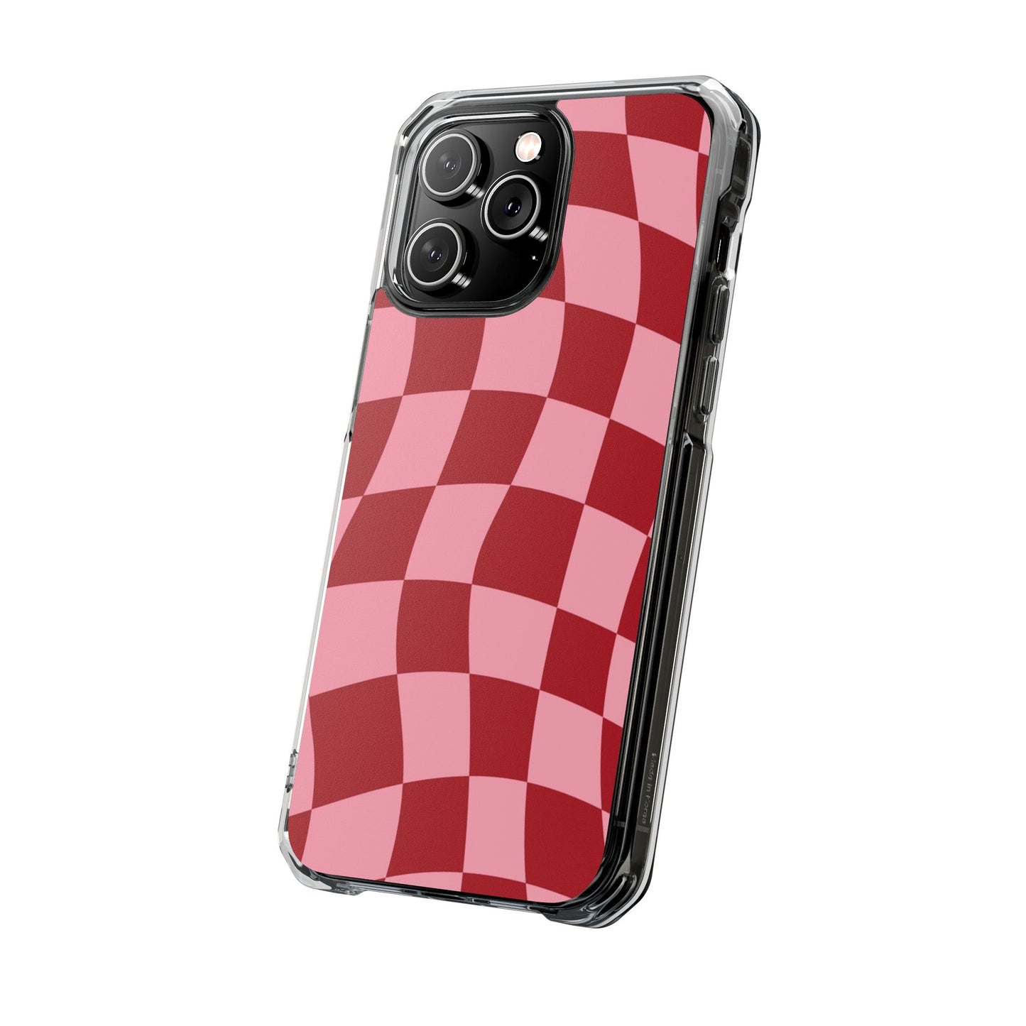 Clear Magnetic Phone Case — Red & Pink Wavy Check Pattern