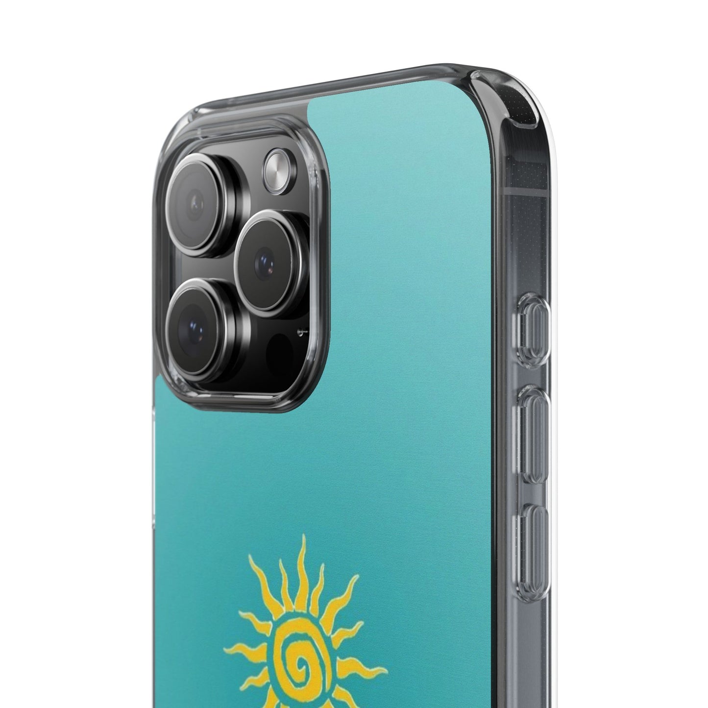 Clear Impact-Resistant Phone Case — Yellow Sun on Teal Gradient