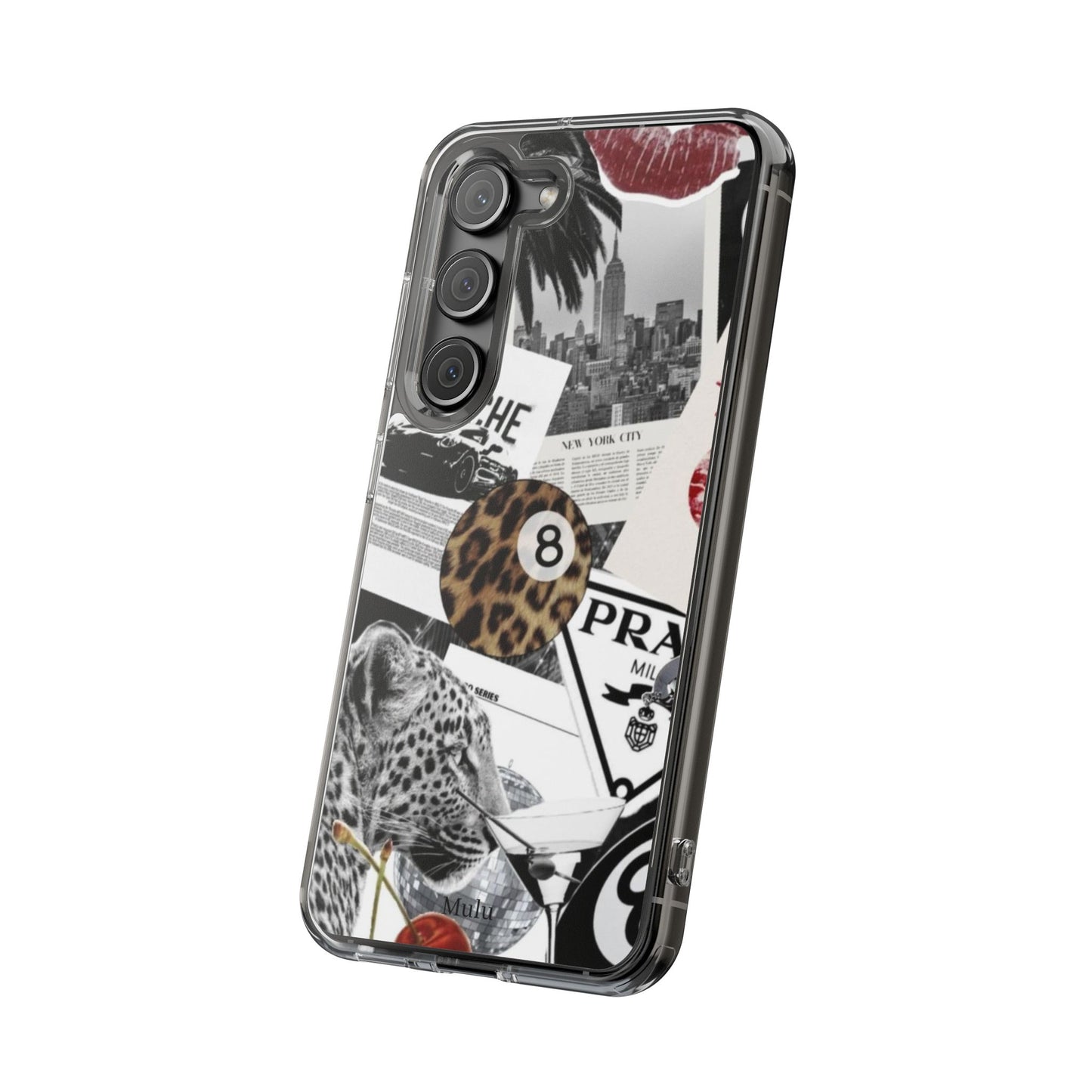 Clear Impact-Resistant Phone Case — Collage Luxury Leopard & Vintage Car Design