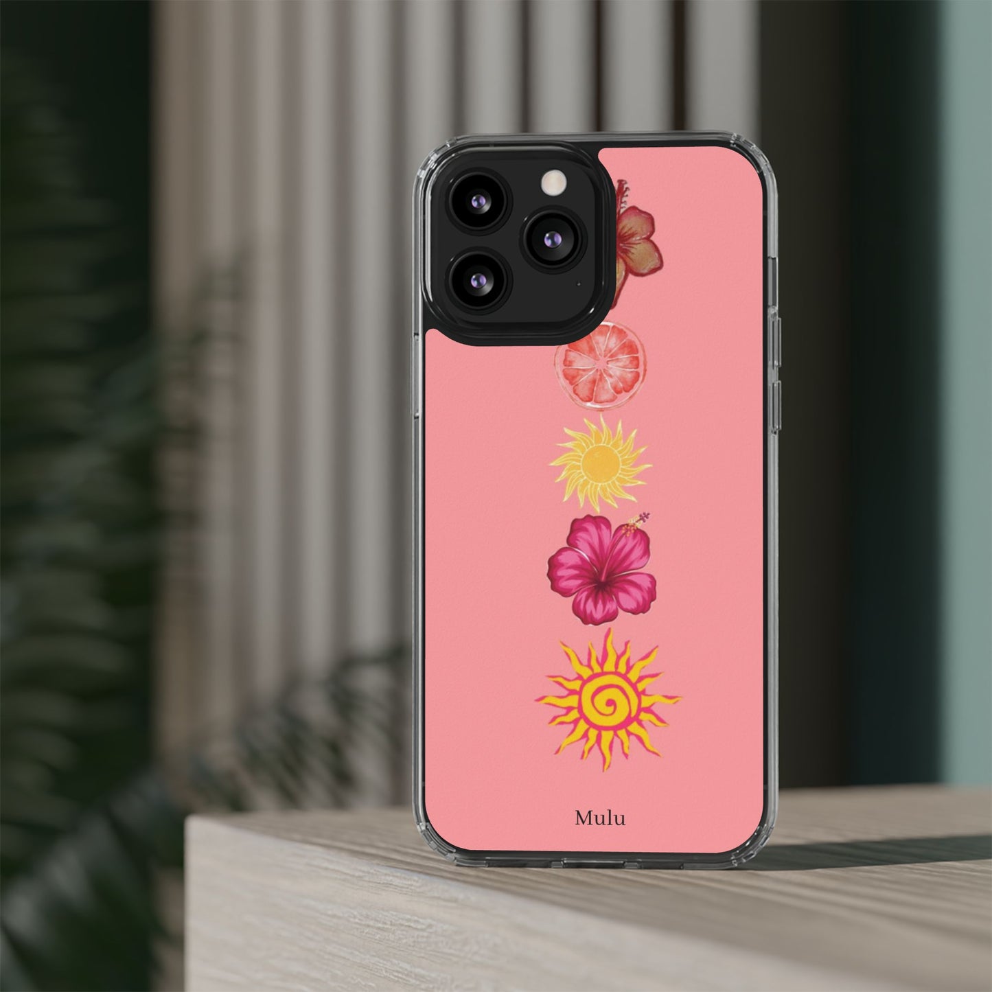 Clear Impact-Resistant Phone Case — Tropical Sun & Hibiscus Floral Design