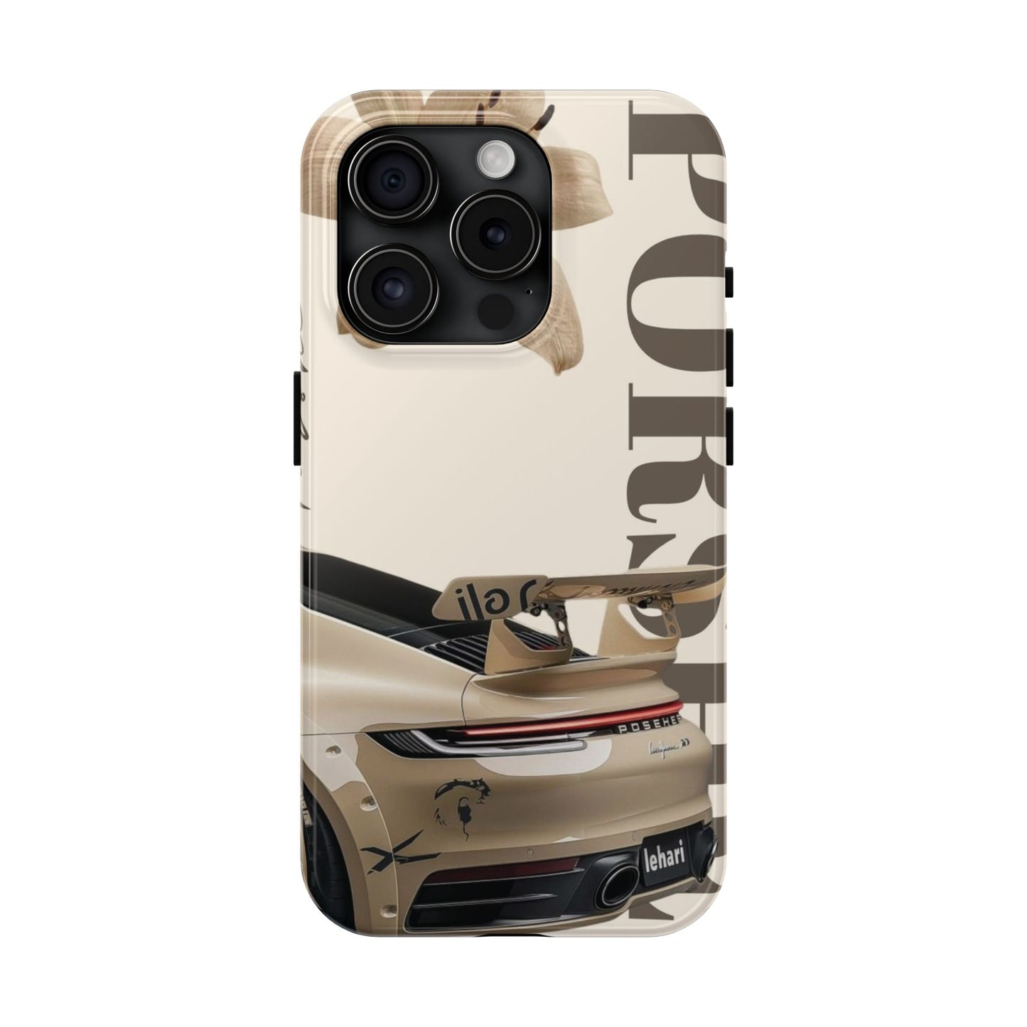 Tough Phone Case — Beige Sports Car Design with 'Tourist' Typography