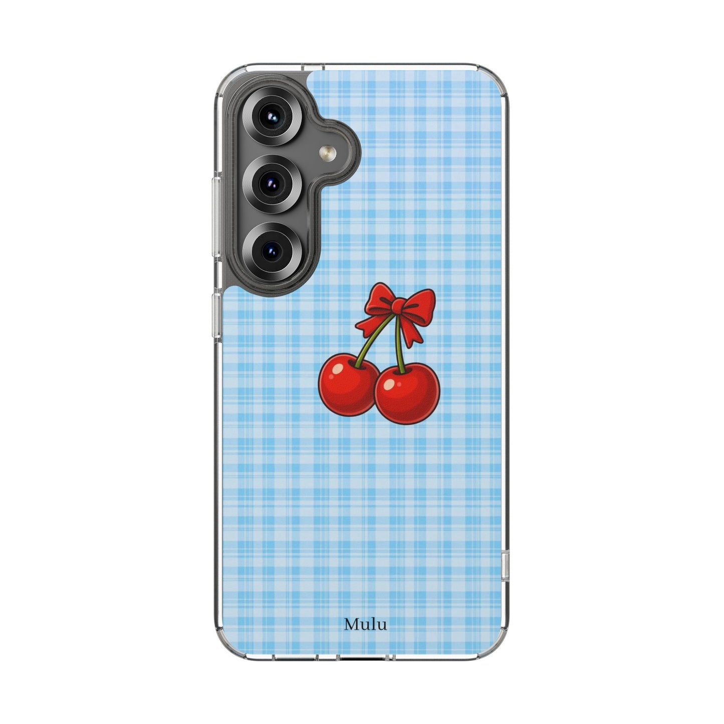 Clear Cherry Gingham Phone Case — Impact-Resistant Clear Case with Red Cherry Design