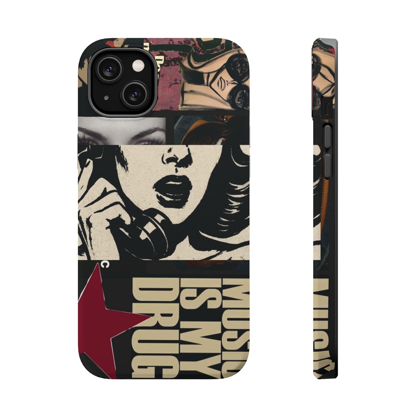 Magnetic Impact Phone Case — Retro Pop Art "Music Is My Drug" Design