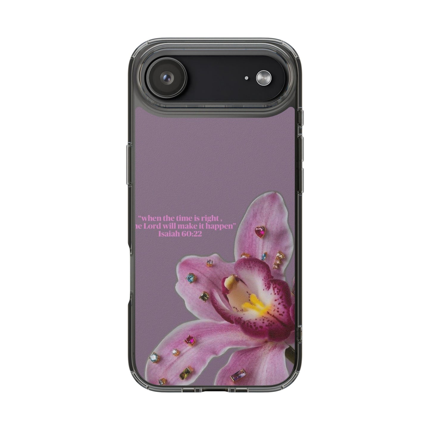 Clear Floral Impact-Resistant Phone Case — "When the time is right" Rose Orchid Design