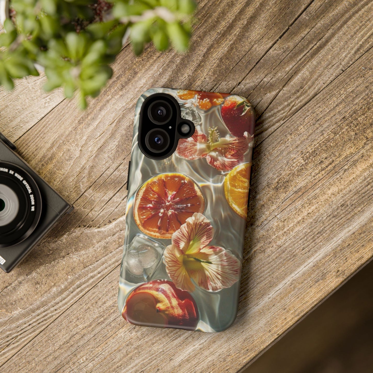 Citrus & Hibiscus Protective Phone Case – Summer Fruit Water Print Tough Case