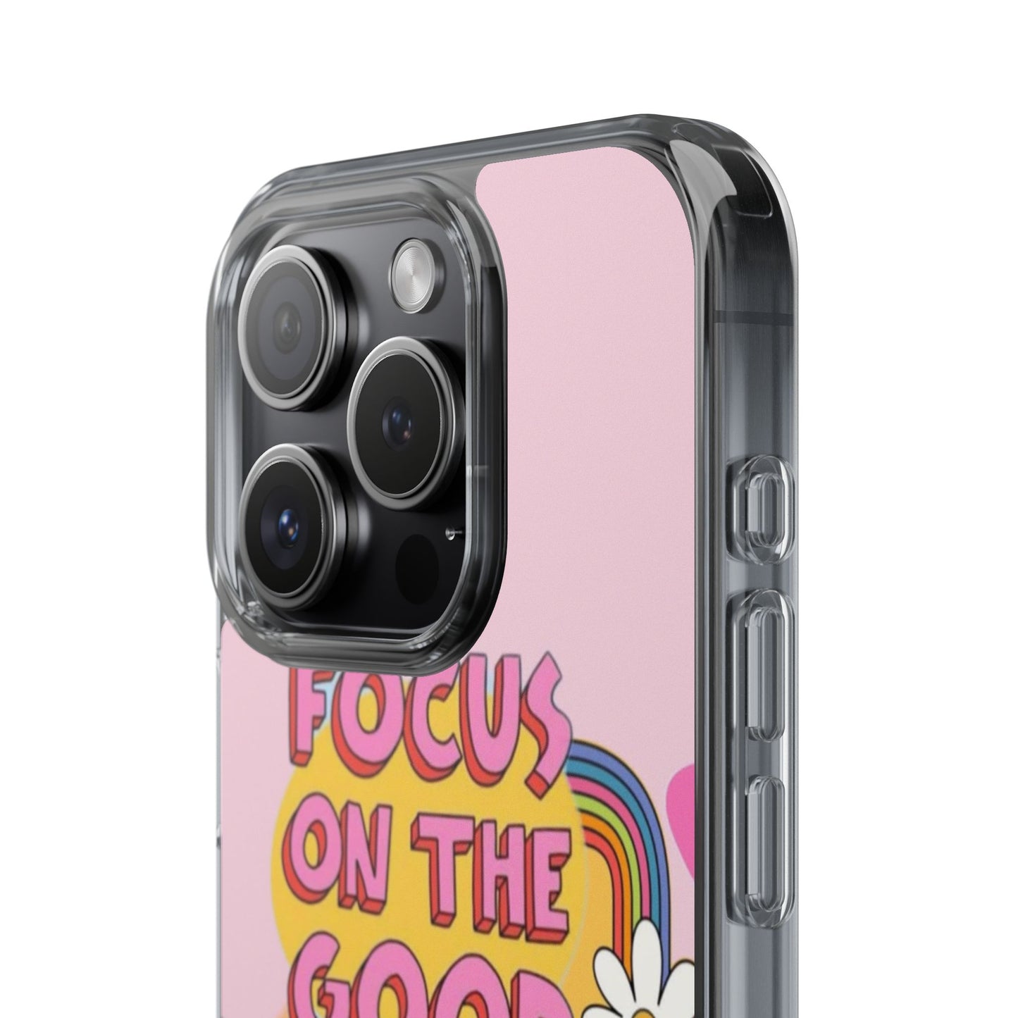 Clear Impact-Resistant Case — "Focus On The Good" Retro Floral Phone Cover