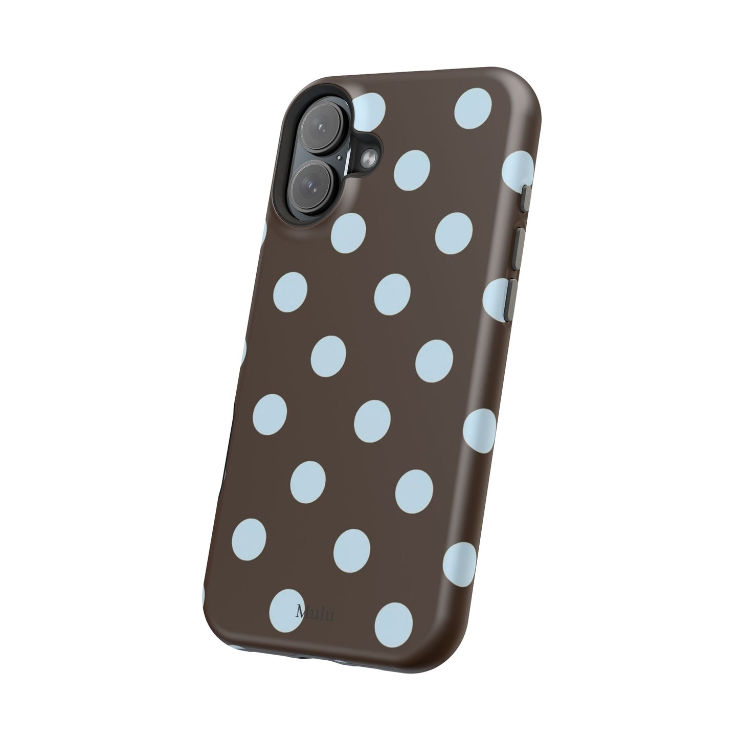 Polka Dot Magnetic Phone Case — Brown with Light Blue Dots, Impact-Resistant
