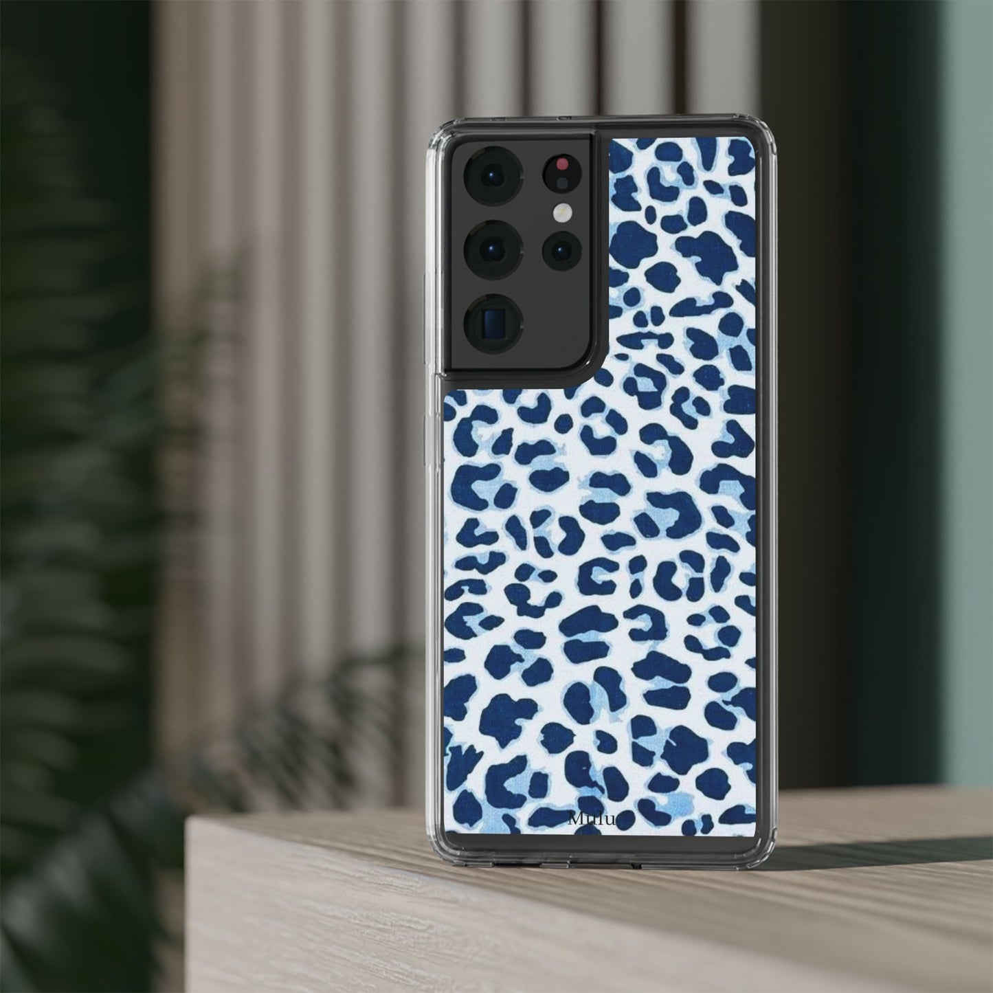 Clear Impact-Resistant Phone Case — Blue Watercolor Leopard Print