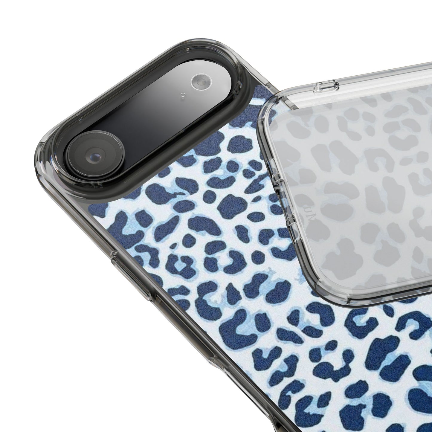 Clear Impact-Resistant Phone Case — Blue Watercolor Leopard Print