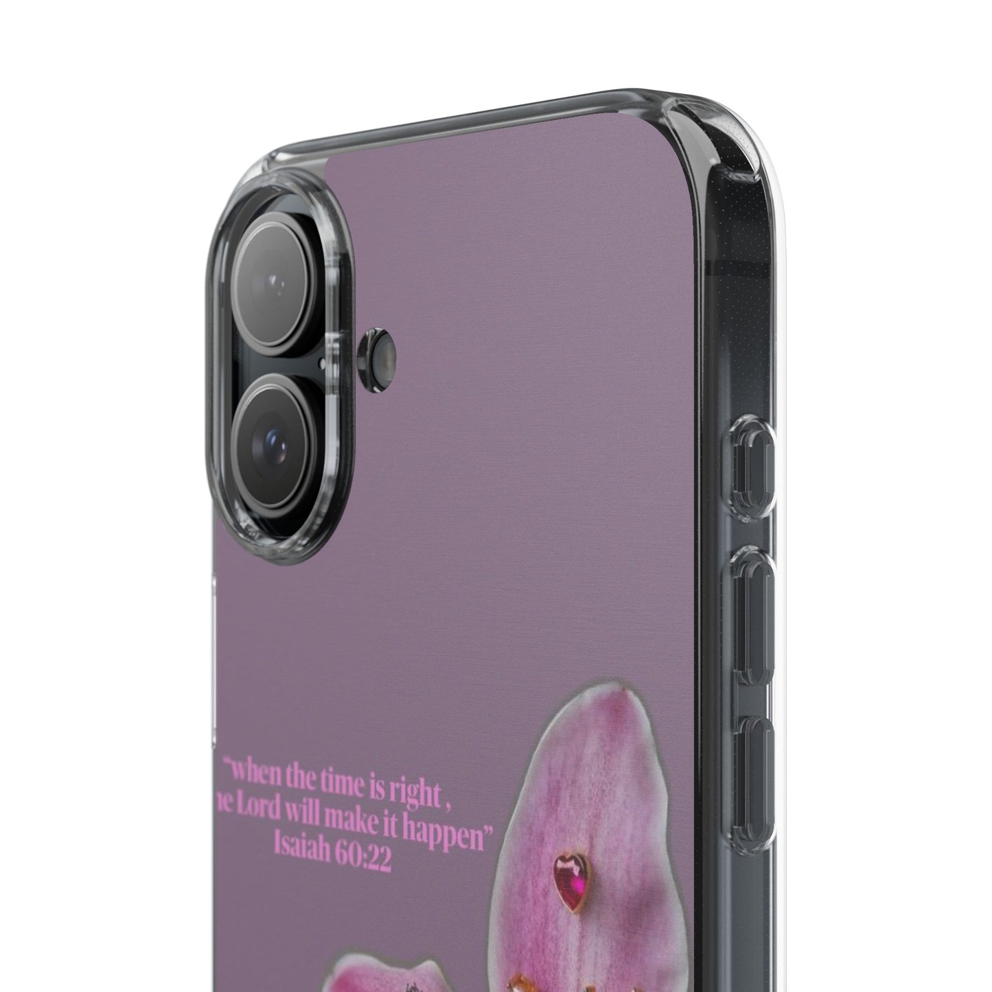 Clear Floral Impact-Resistant Phone Case — "When the time is right" Rose Orchid Design