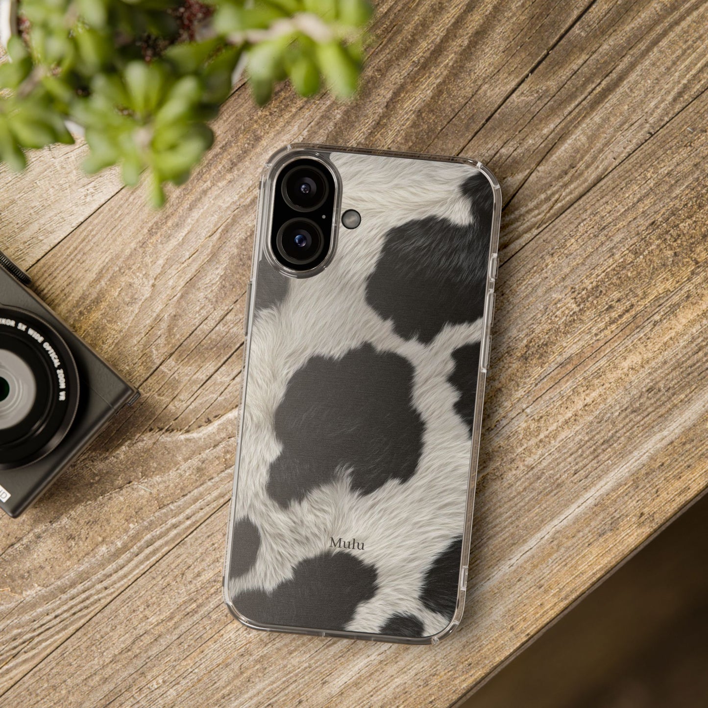 Cow Print Clear Impact Phone Case — Faux Fur Black & White Protection