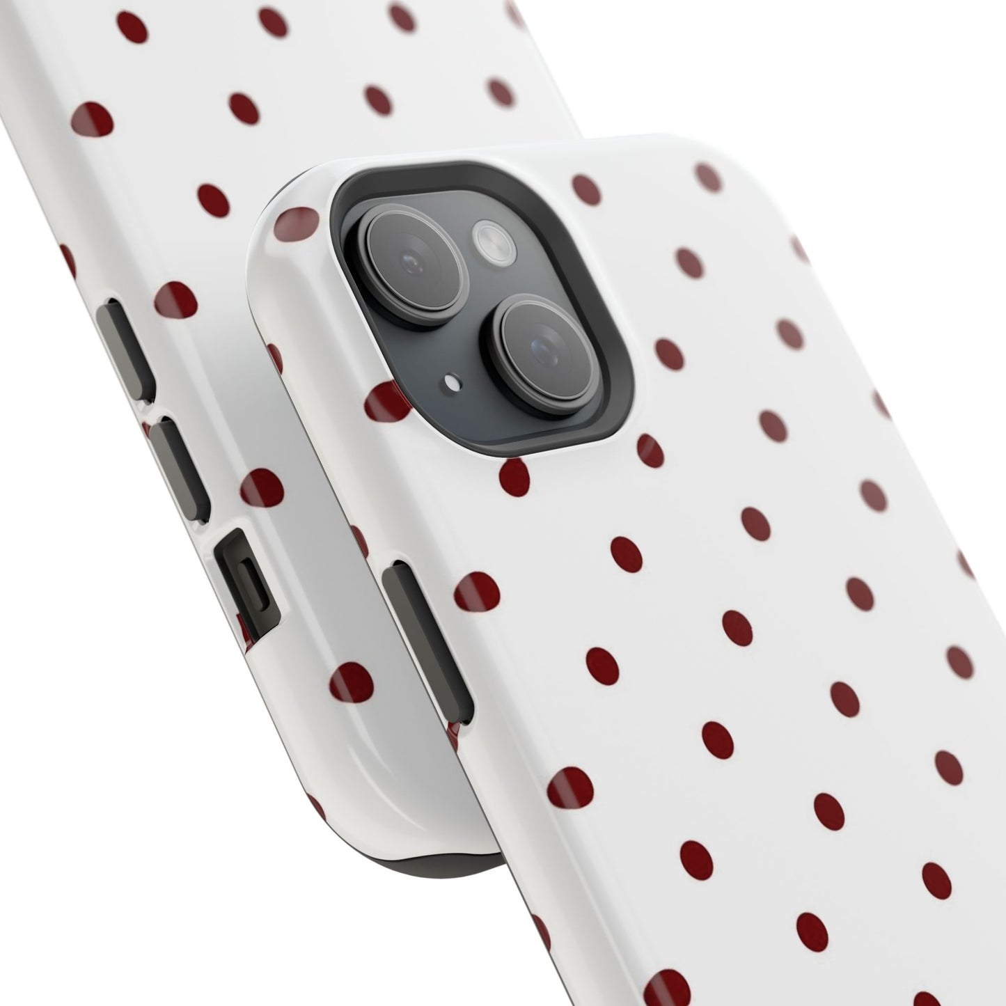 Polka Dot Magnetic Impact-Resistant Phone Case — Red Dots on White