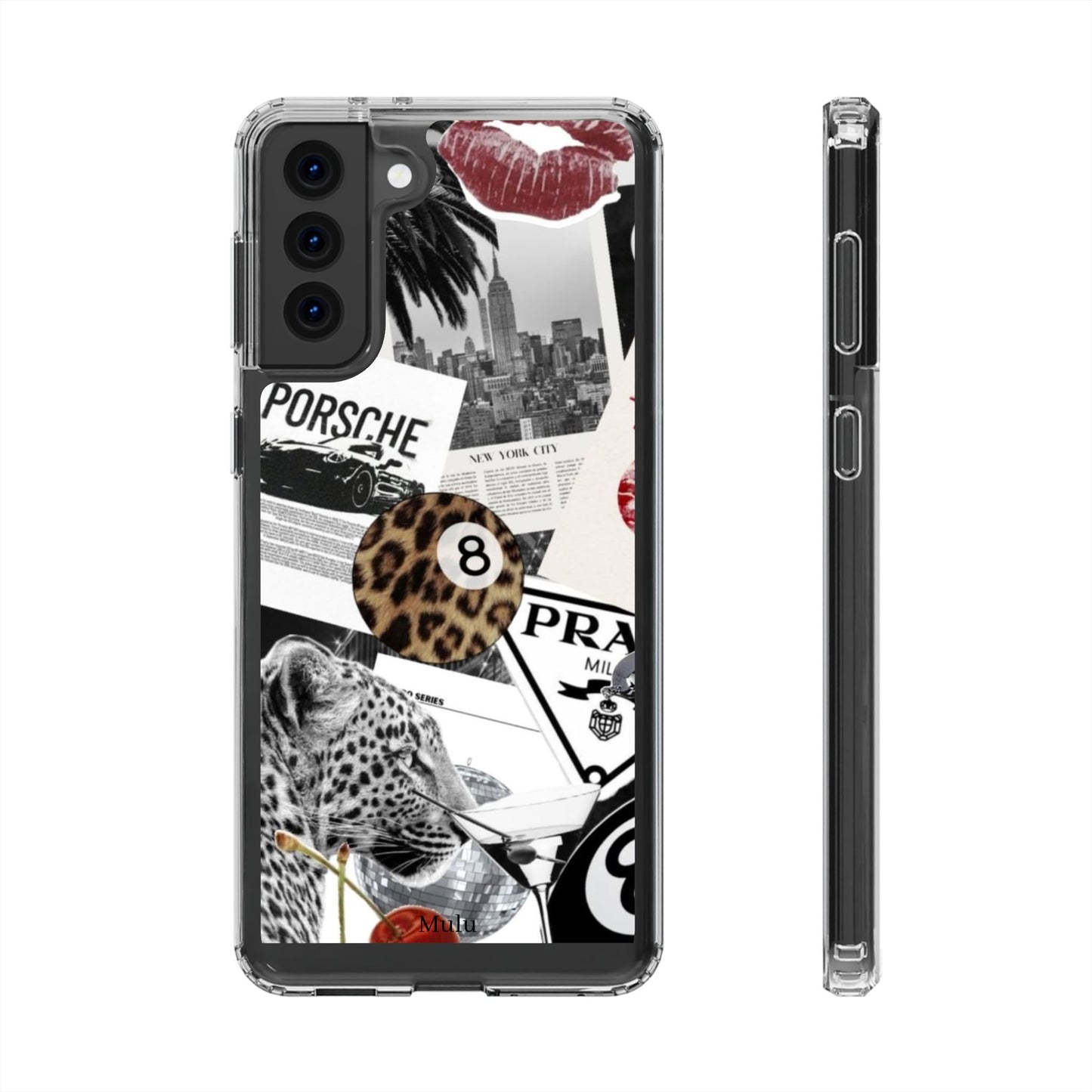 Clear Impact-Resistant Phone Case — Collage Luxury Leopard & Vintage Car Design