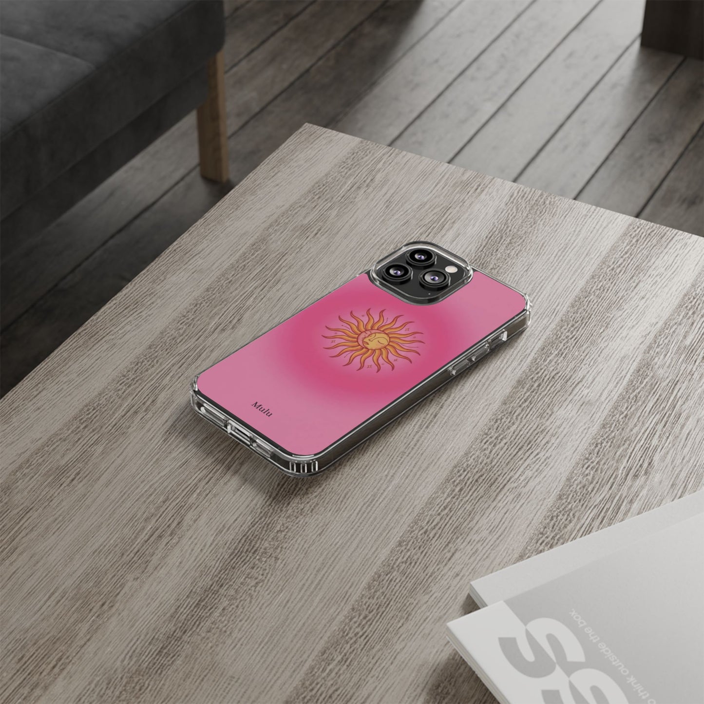 Pink Sun Phone Case — Radiant Sunburst Impact-Resistant Clear Case