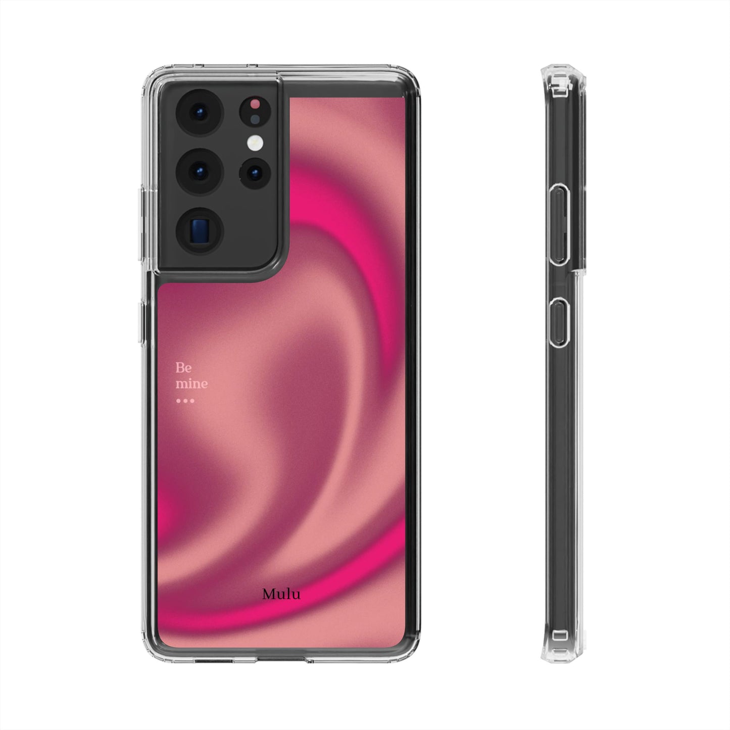 Clear Impact Phone Case — Pink Satin Swirl "Be mine" Design