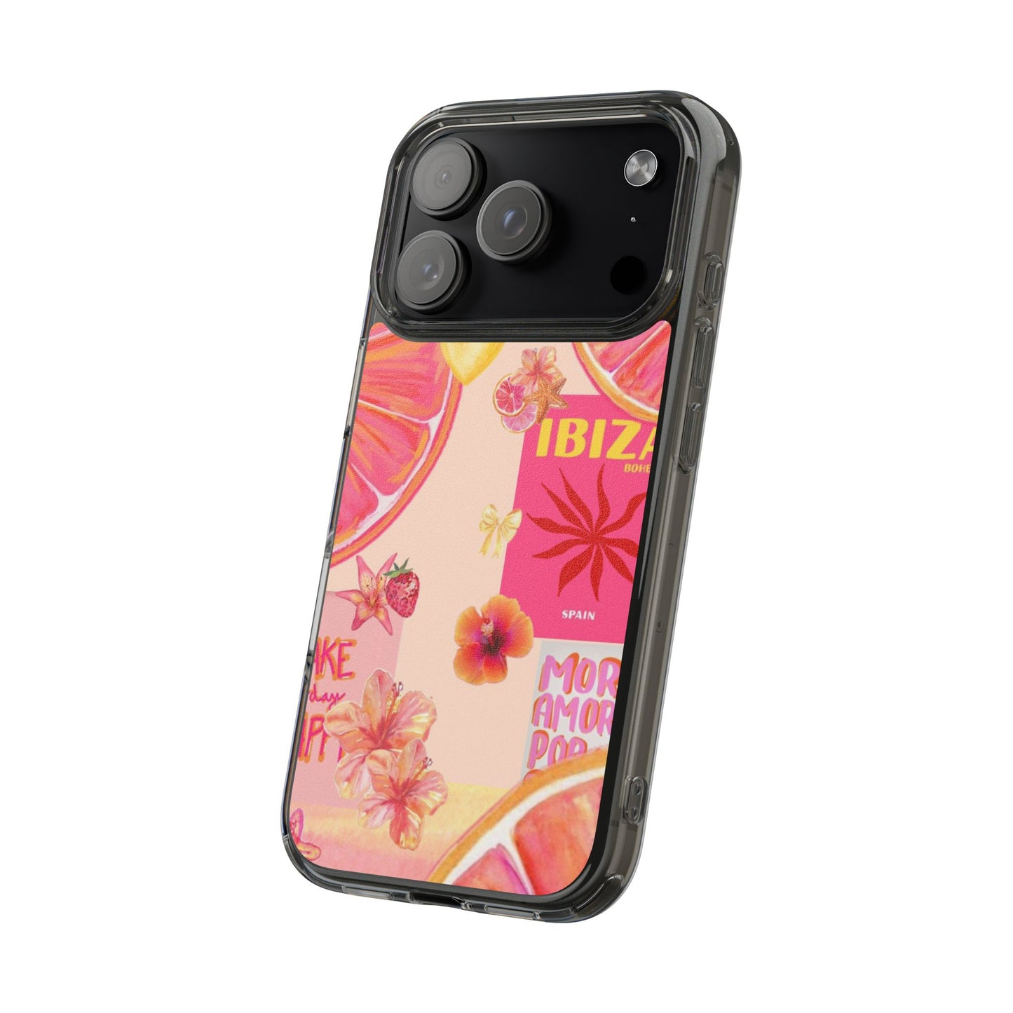 Clear Impact Phone Case — Pink Ibiza Citrus Floral Design