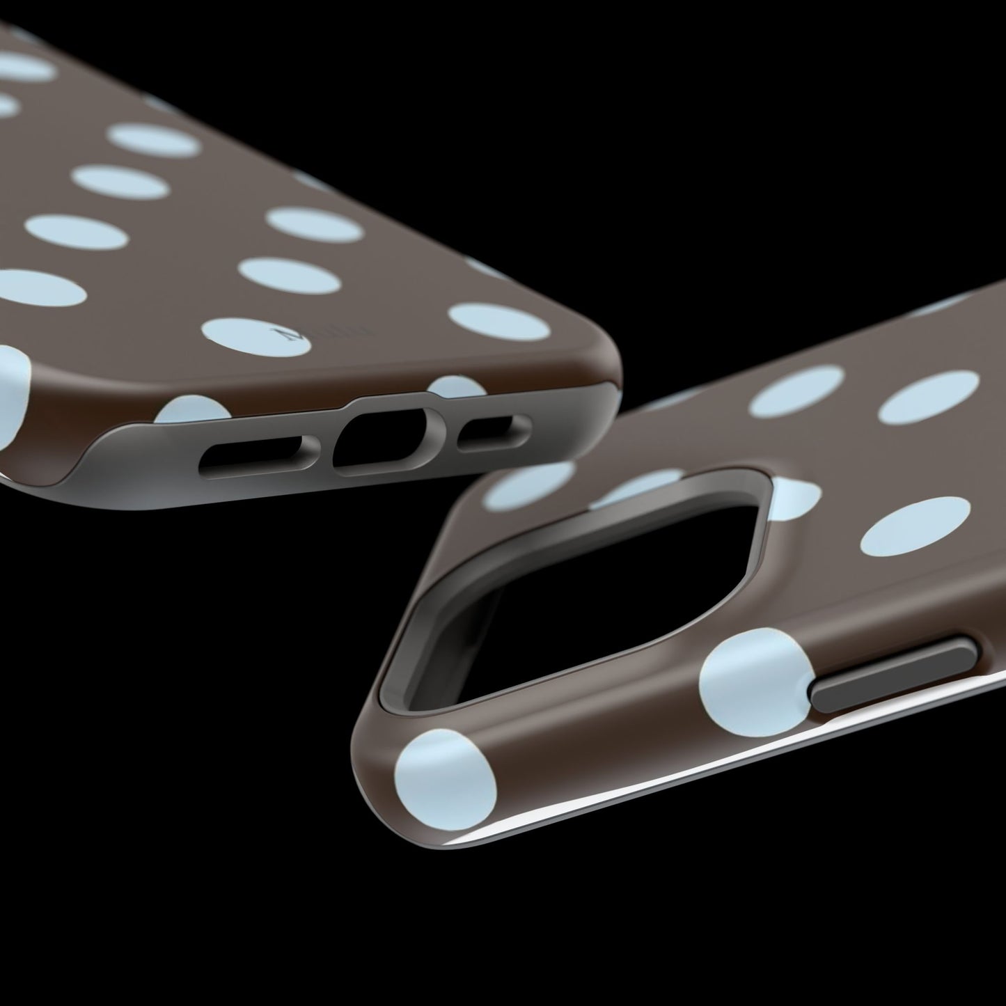 Polka Dot Magnetic Phone Case — Brown with Light Blue Dots, Impact-Resistant