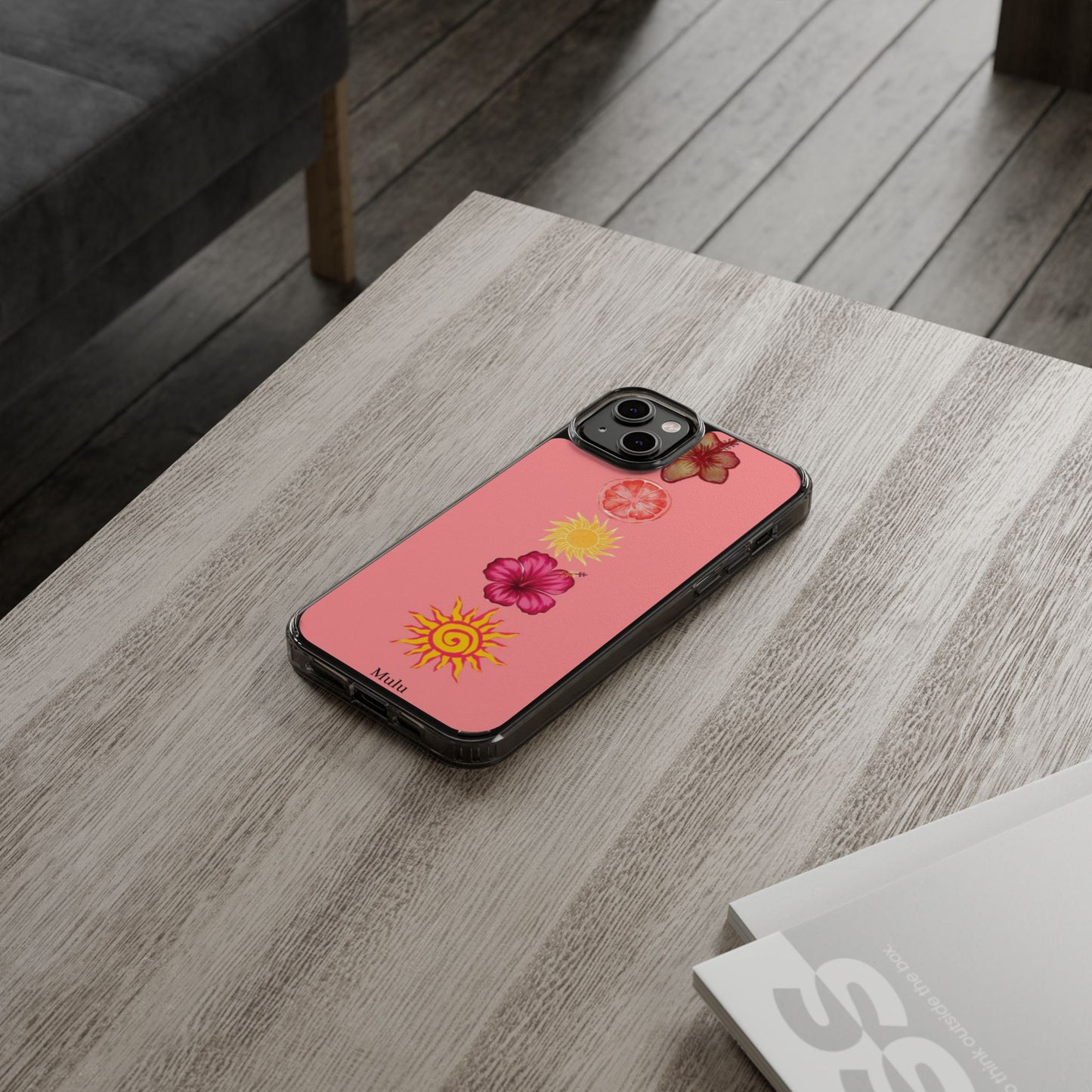 Clear Impact-Resistant Phone Case — Tropical Sun & Hibiscus Floral Design