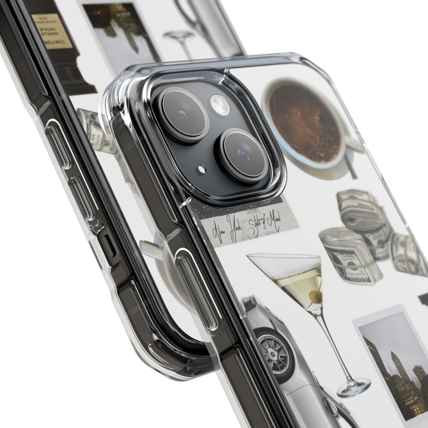 Clear Impact Phone Case — Luxe Collage (Leopard, Martini, Coffee & Vintage Car)