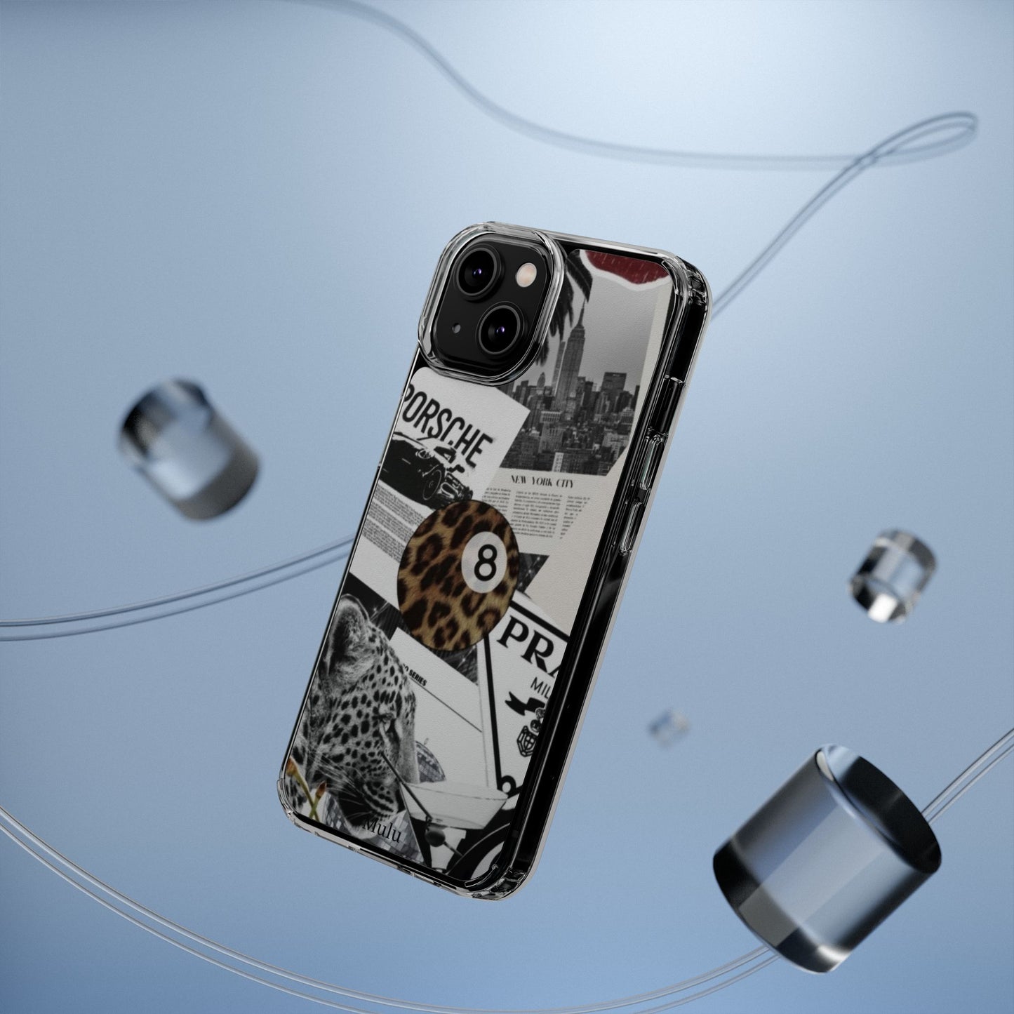 Clear Impact-Resistant Phone Case — Collage Luxury Leopard & Vintage Car Design