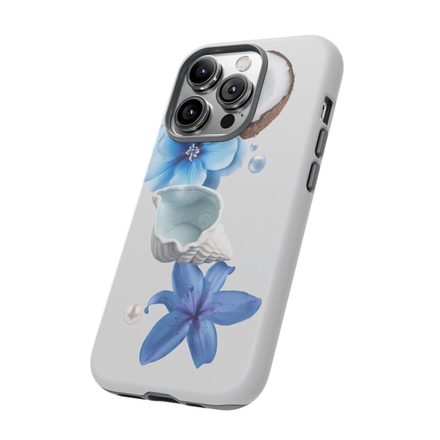 Tropical Blue Floral Phone Case — Coconut, Shell & Starfish Design