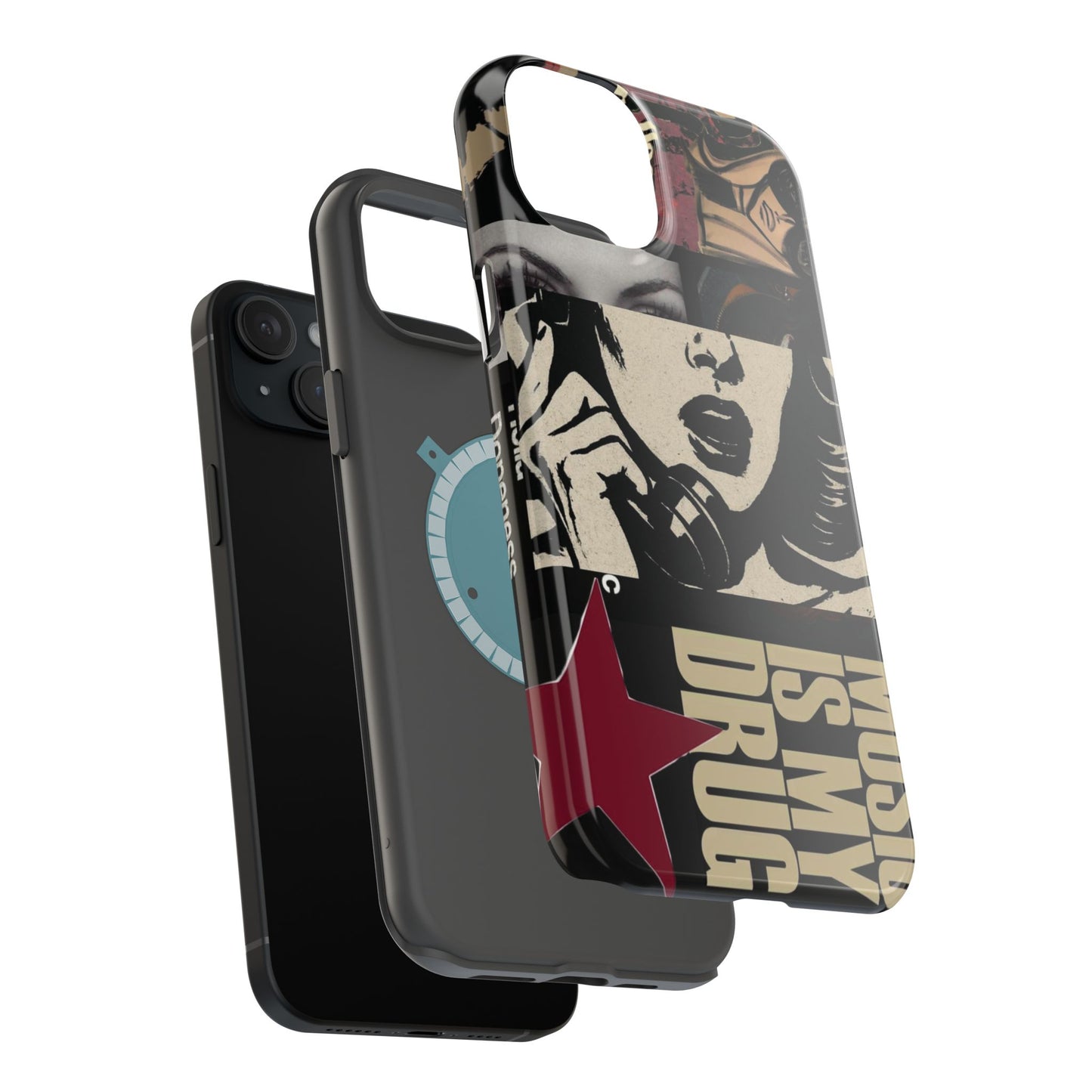 Magnetic Impact Phone Case — Retro Pop Art "Music Is My Drug" Design