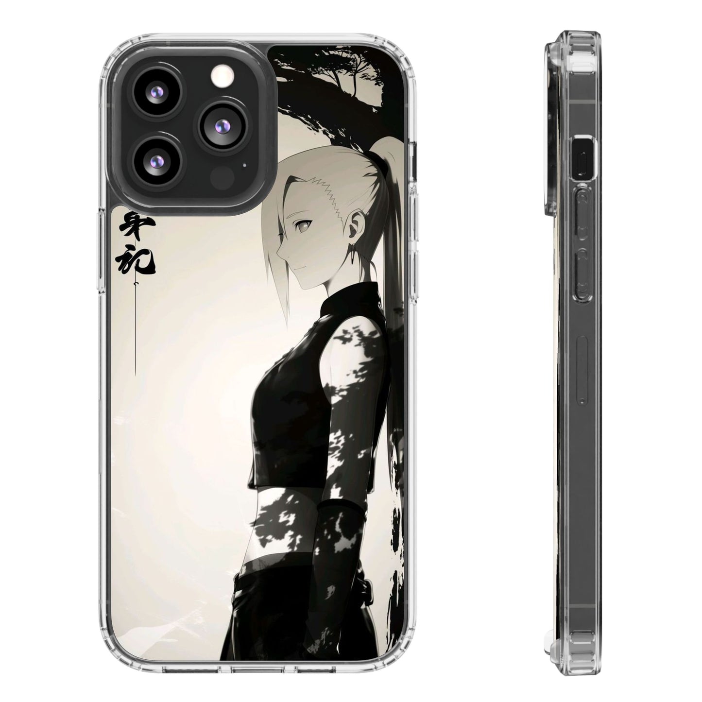 Anime Samurai Clear Phone Case — Monochrome Sumi-E Style