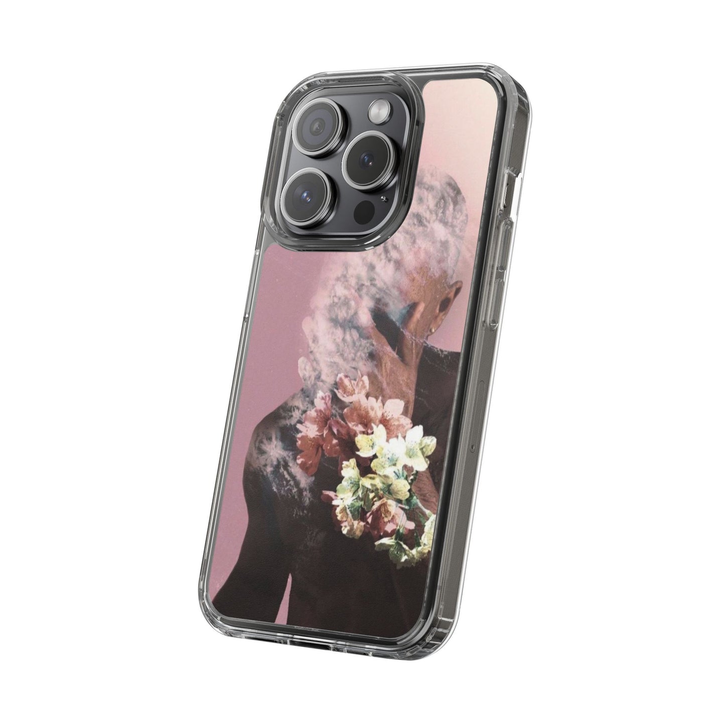 Clear Phone Case — Pink Floral Smoke Art iPhone Case