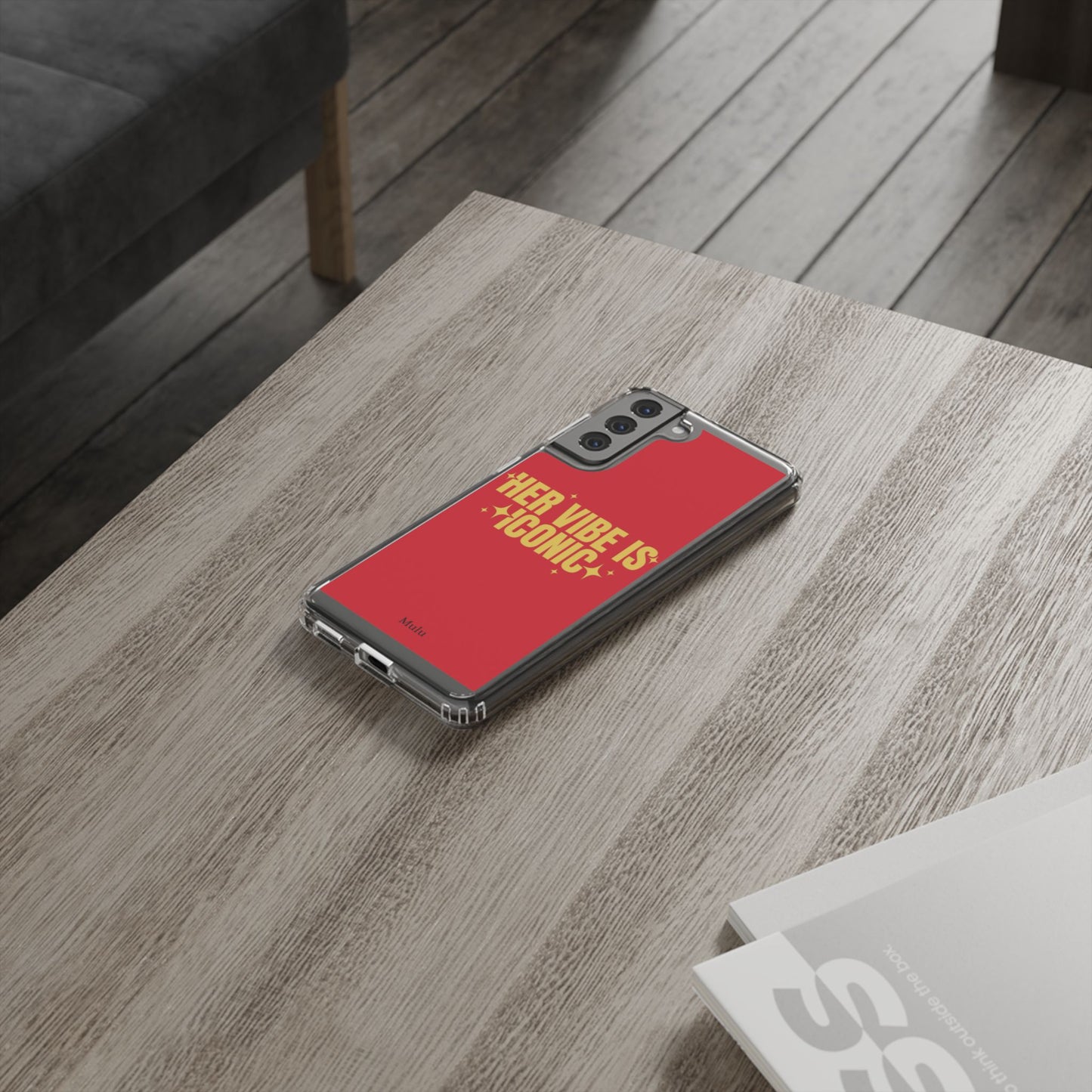 Clear Impact-Resistant Phone Case — "Her Vibe Is Iconic" Red Protective Cover