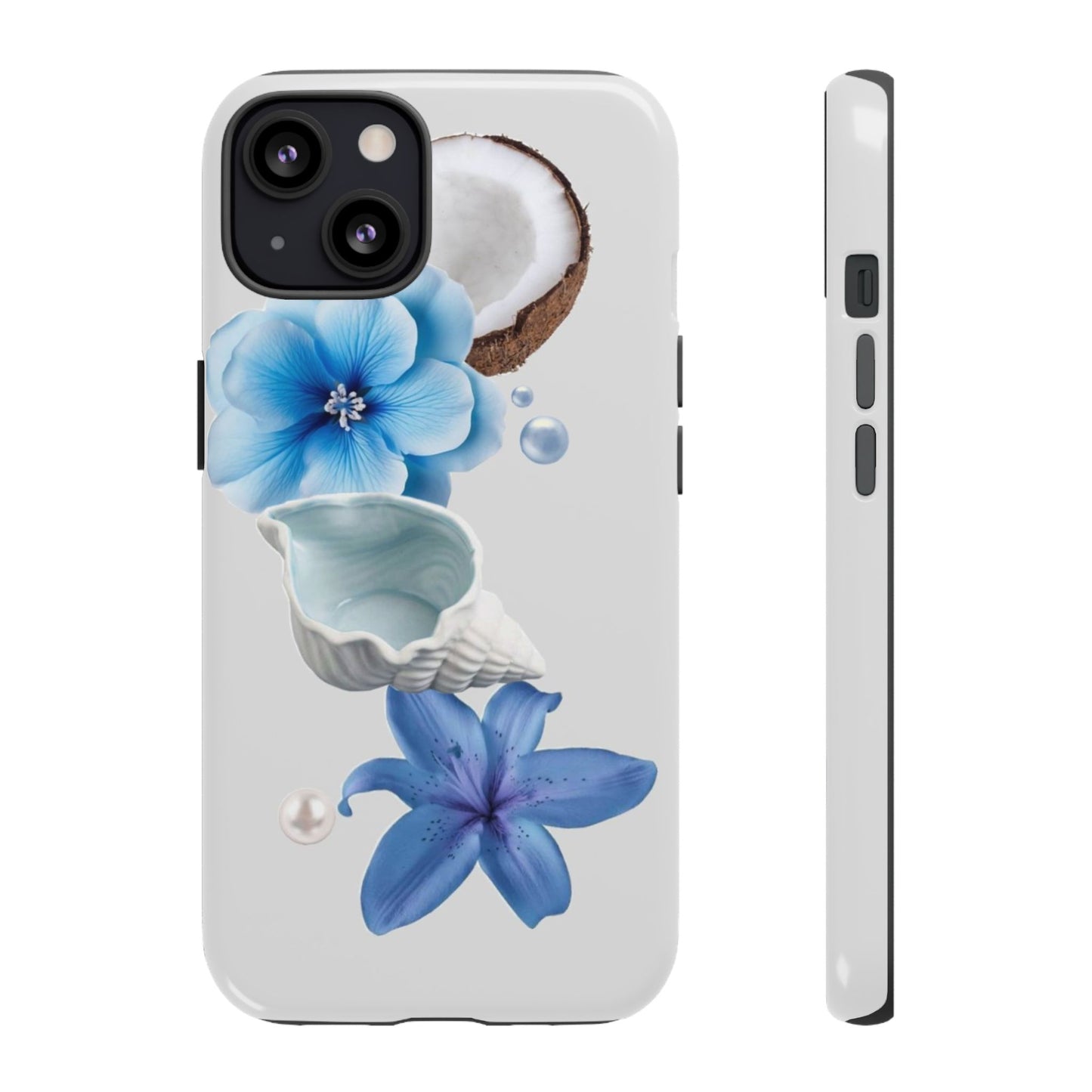 Tropical Blue Floral Phone Case — Coconut, Shell & Starfish Design
