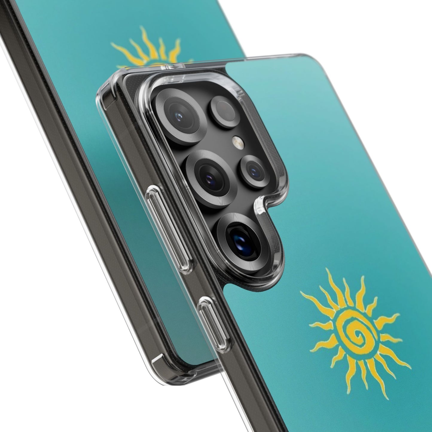 Clear Impact-Resistant Phone Case — Yellow Sun on Teal Gradient