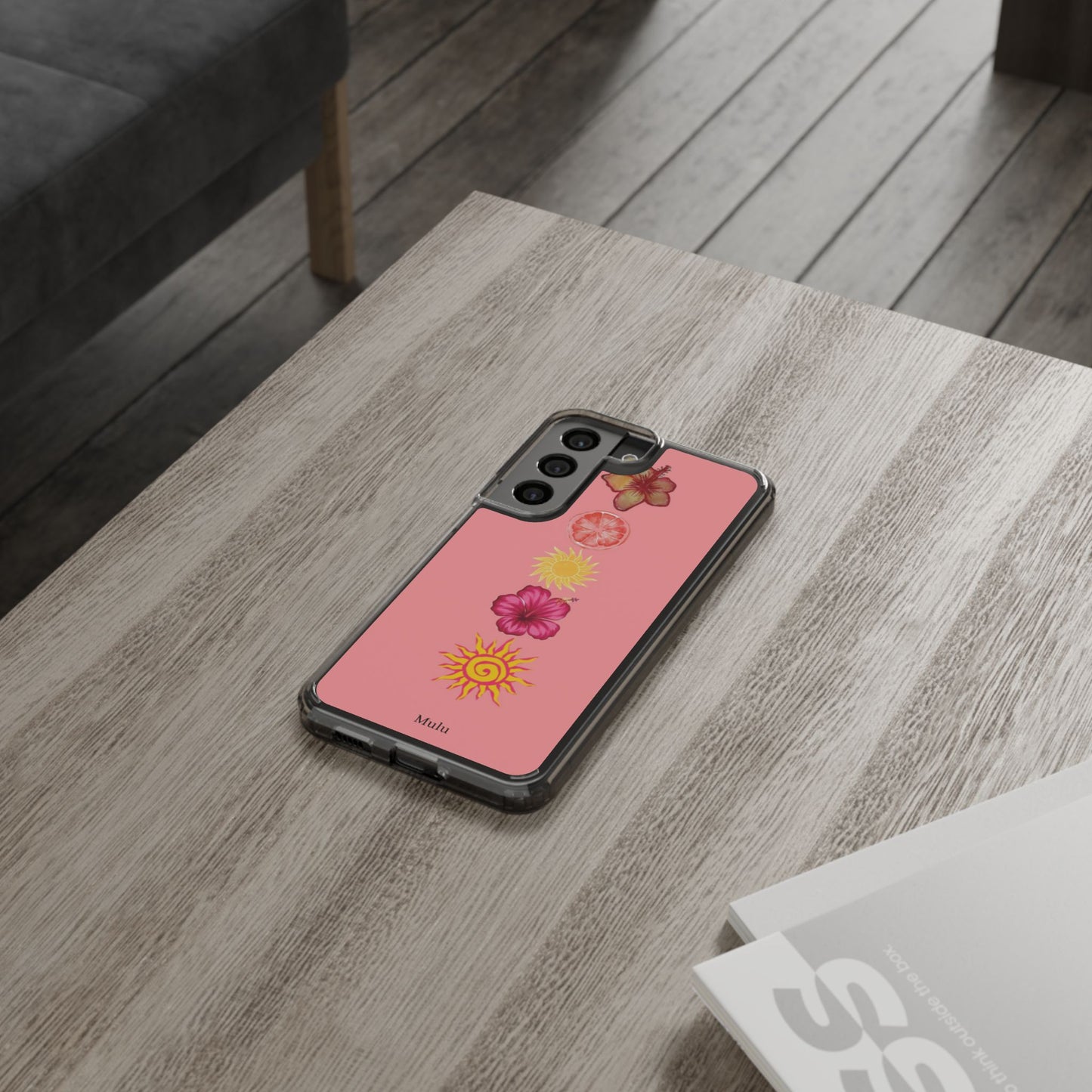 Clear Impact-Resistant Phone Case — Tropical Sun & Hibiscus Floral Design
