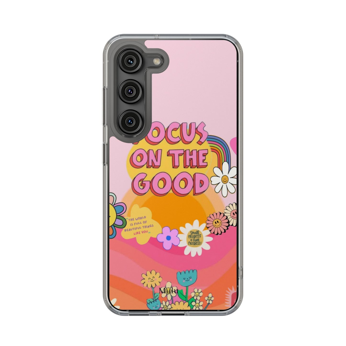 Clear Impact-Resistant Case — "Focus On The Good" Retro Floral Phone Cover