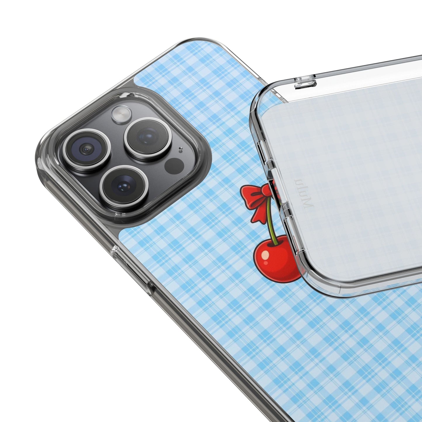 Clear Cherry Gingham Phone Case — Impact-Resistant Clear Case with Red Cherry Design