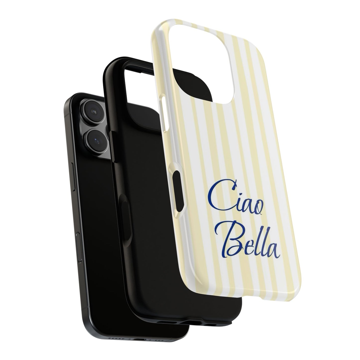 Ciao Bella Phone Case – Striped Elegant Italian Script Protective Cover