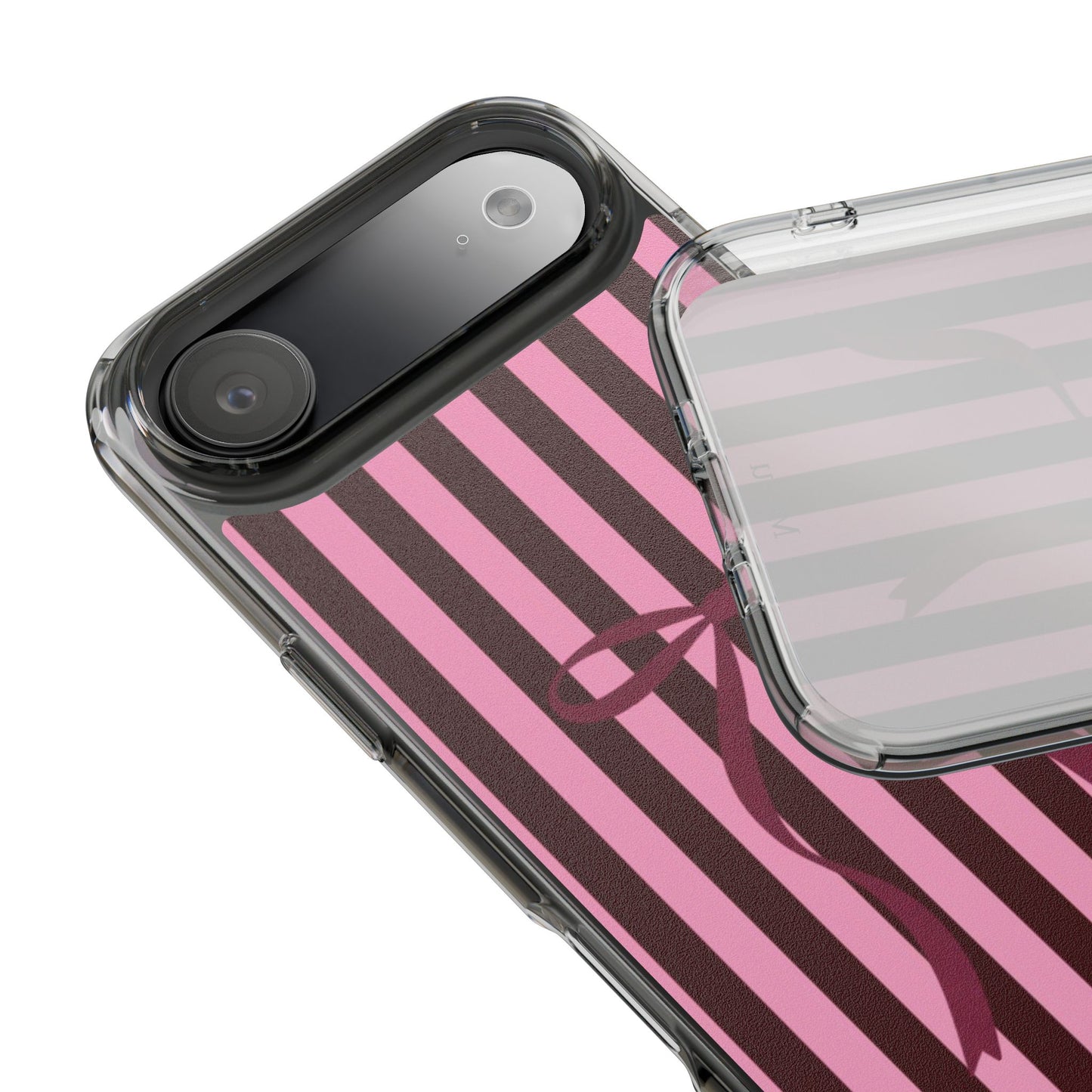 Pink Striped Ribbon Clear Impact-Resistant Phone Case