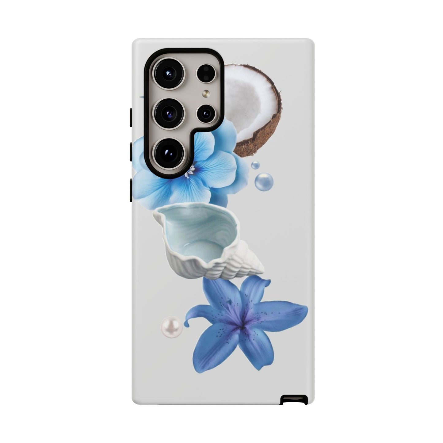 Tropical Blue Floral Phone Case — Coconut, Shell & Starfish Design