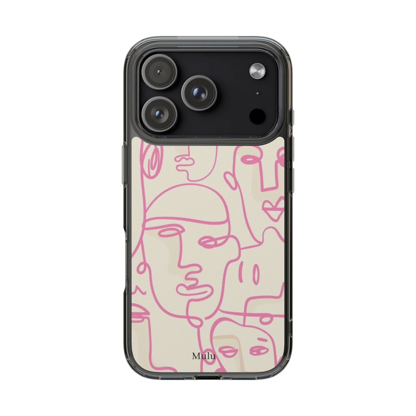 Clear Impact-Resistant Phone Case — Pink Minimalist Line Faces Design