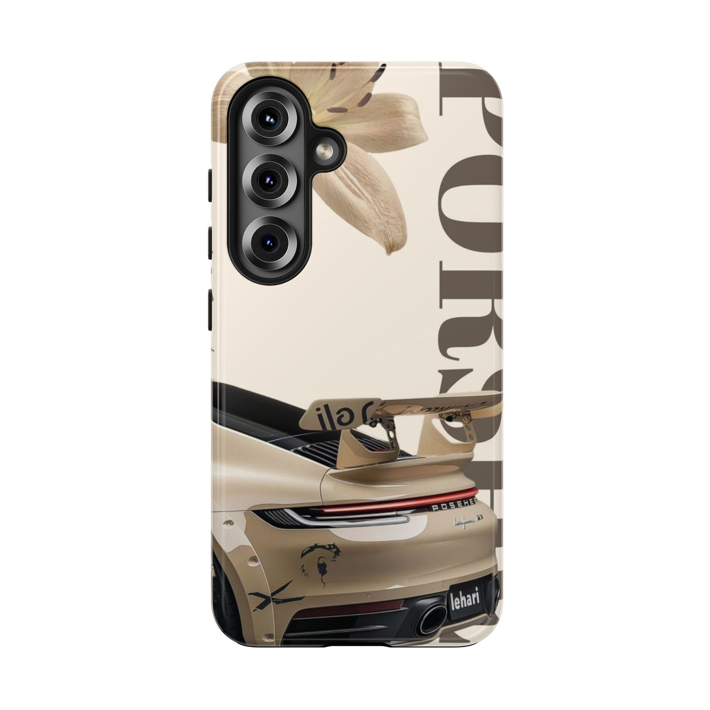 Tough Phone Case — Beige Sports Car Design with 'Tourist' Typography