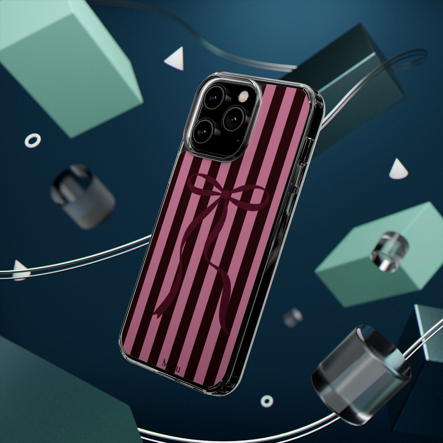 Pink Striped Ribbon Clear Impact-Resistant Phone Case
