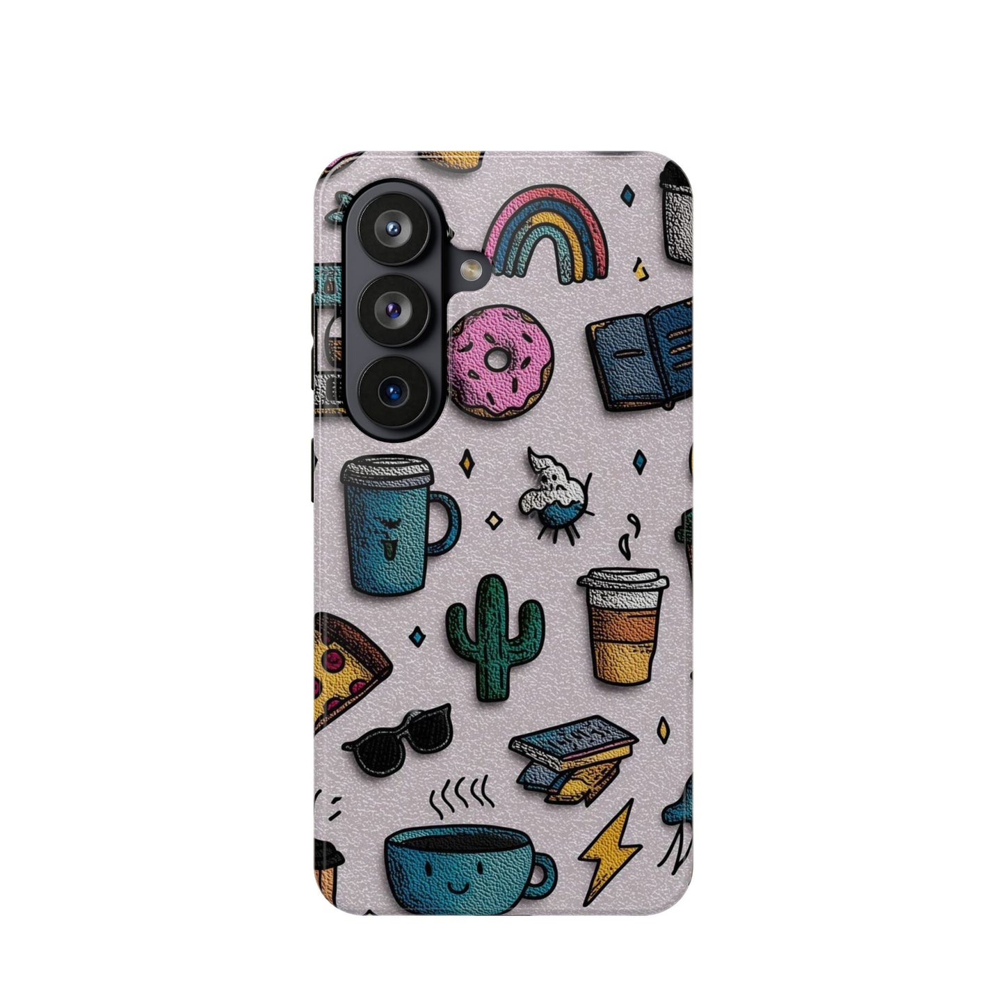 Cute Doodle Phone Case — Magnetic Impact-Resistant Design (coffee, rainbow, cactus)