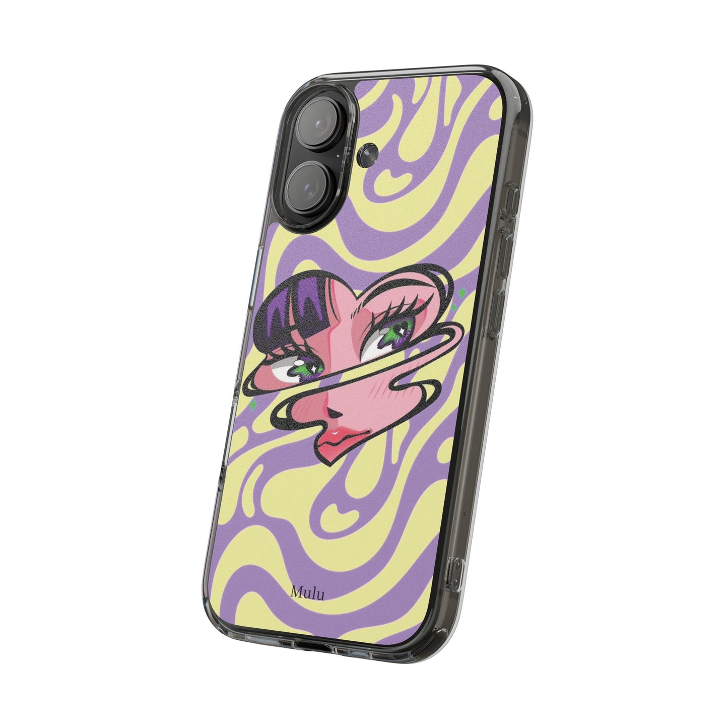 Clear Impact-Resistant Case — Retro Psychedelic Heart Face Design