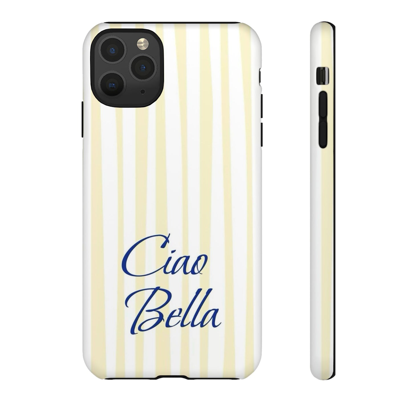 Ciao Bella Phone Case – Striped Elegant Italian Script Protective Cover